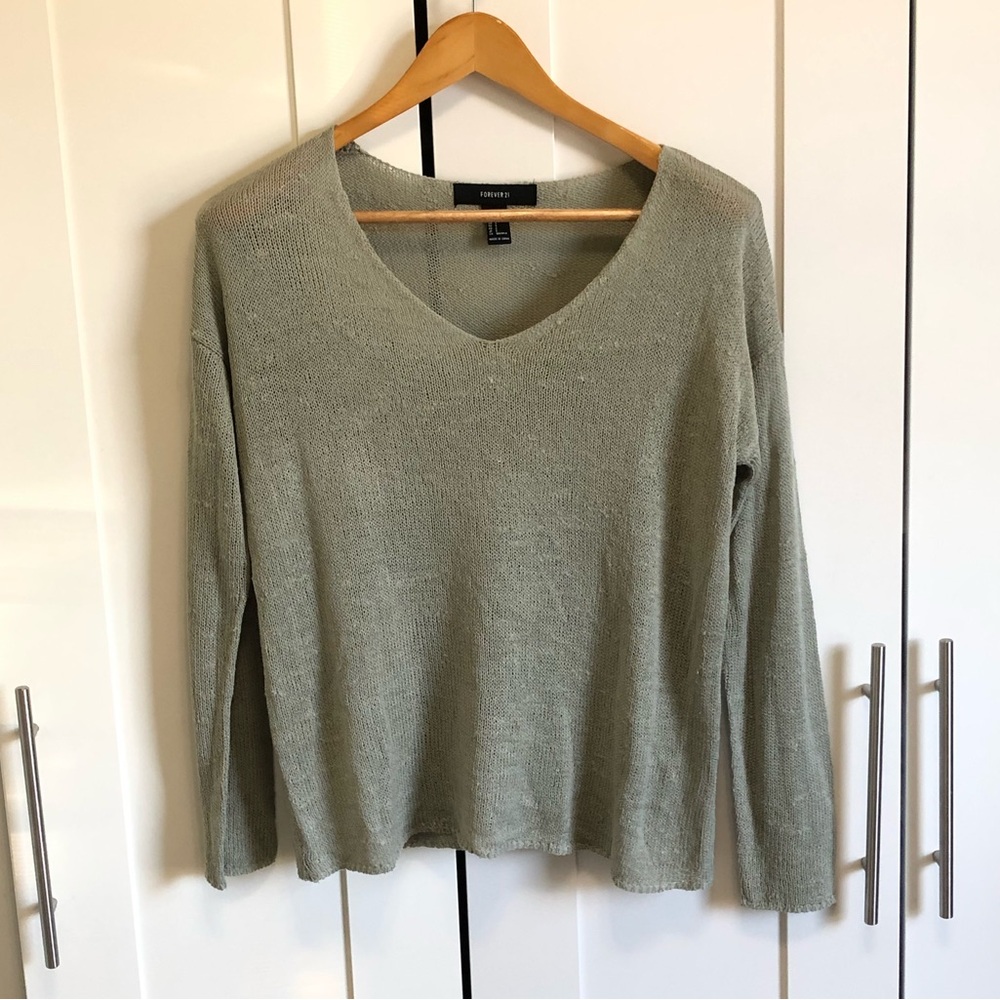 Forever 21 Green V-neck Knit Top